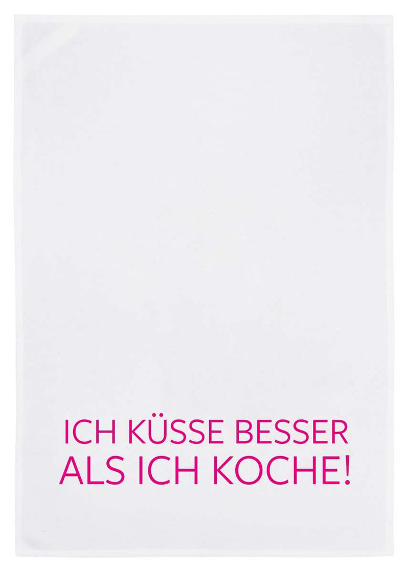 Geschirrtuch, Ich küsse besser als ich koche, weiss pink