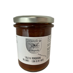 Sugo ai pomodorini piccante con olive nere, Kirschtomaten Sauce mit Oliven 180g